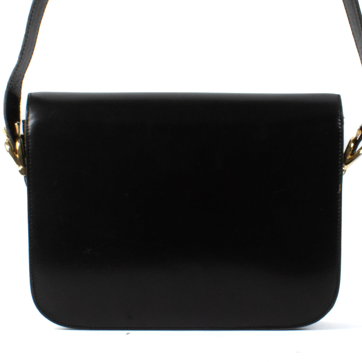 Celine Black Smooth Leather Horse Carriage Box Bag