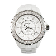 Chanel White Ceramic Diamonds J12 42mm H2013 Watch