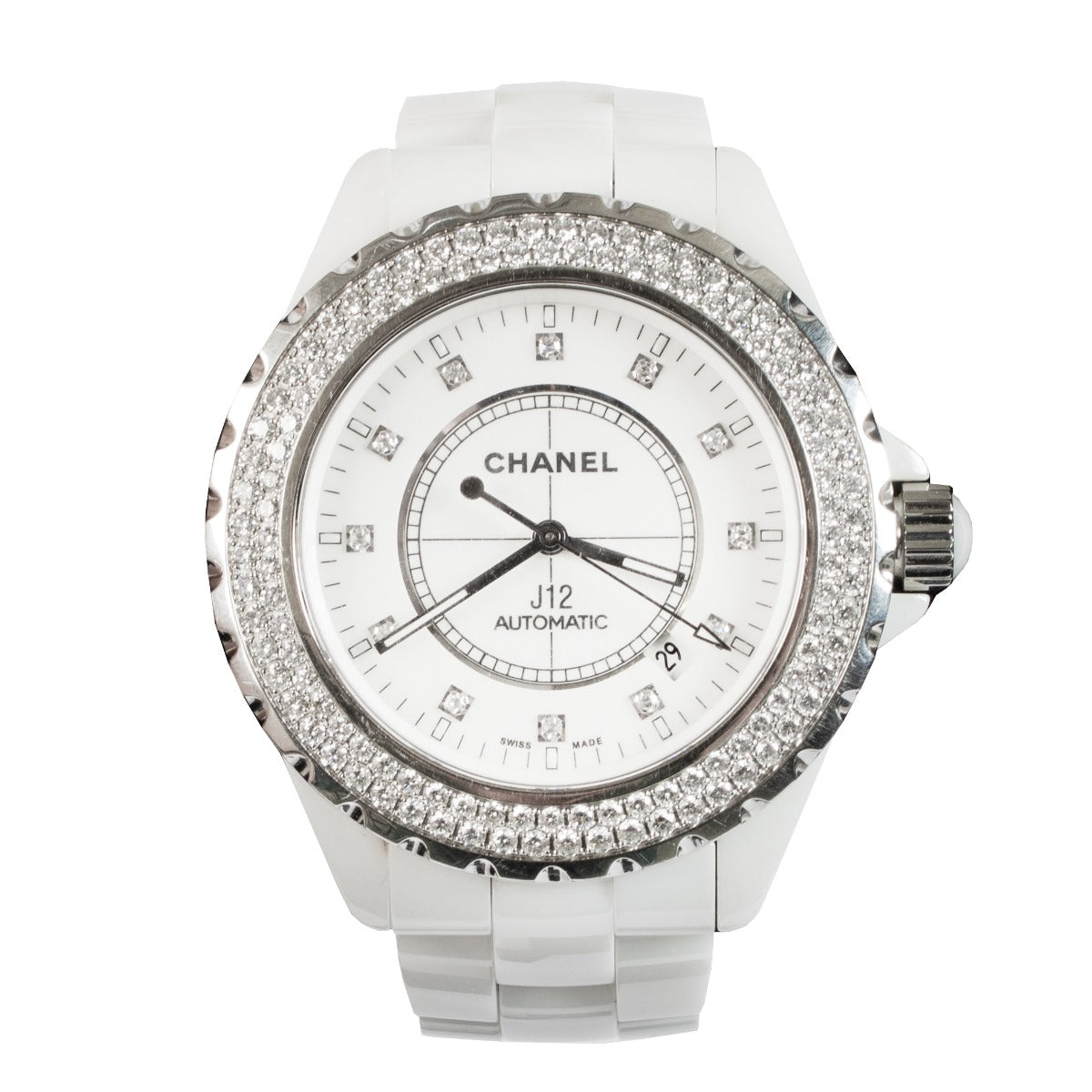 Chanel White Ceramic Diamonds J12 42mm H2013 Watch