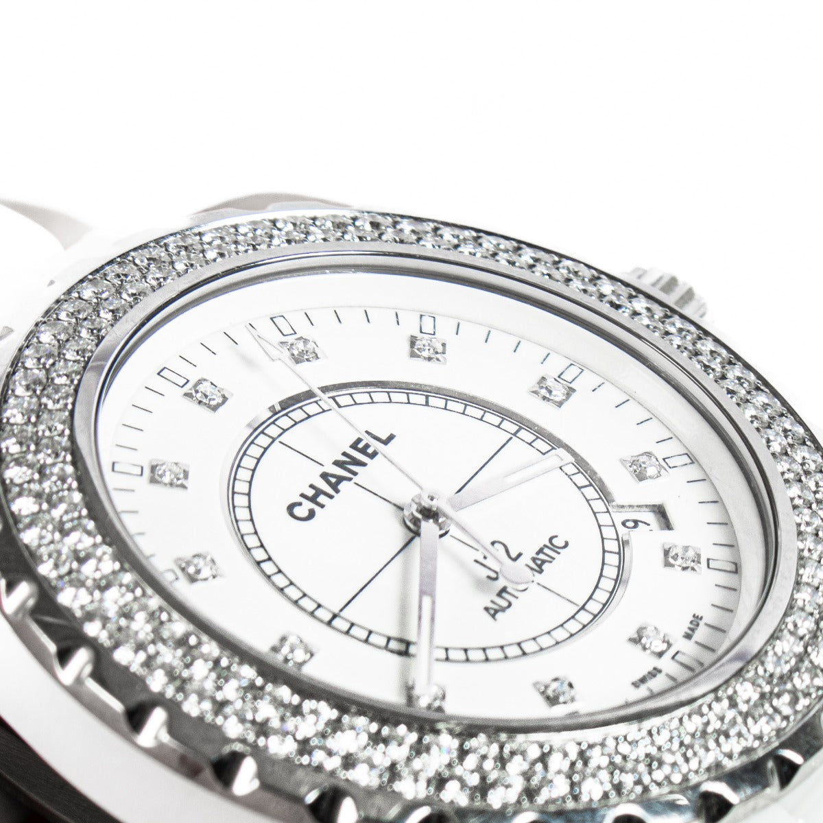 Montre Chanel J12 42mm H2013 en Céramique Blanche et Diamants