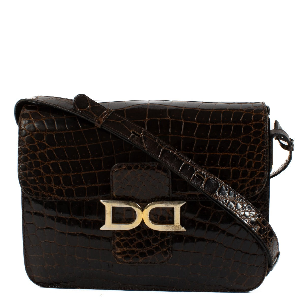 Delvaux Brown Shiny Crocodile Bourgogne Bag