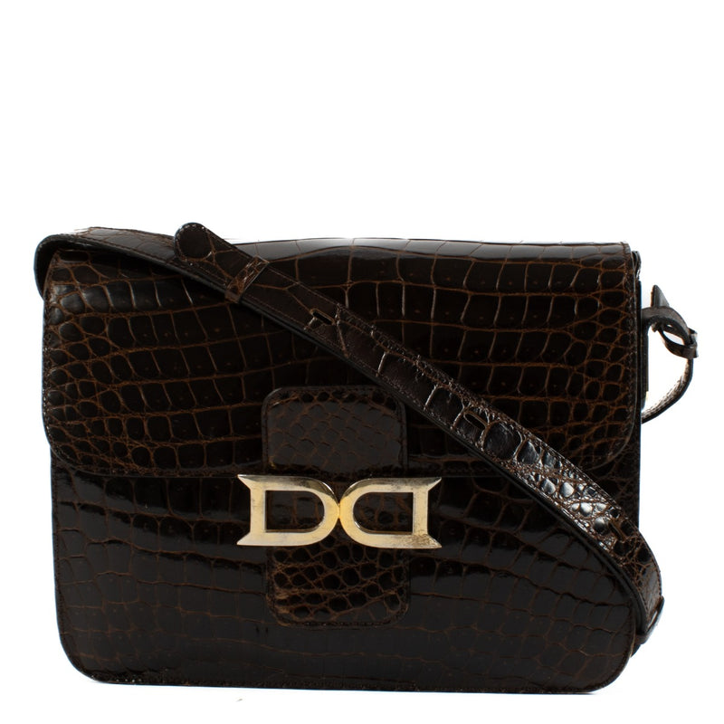 Delvaux Brown Shiny Crocodile Bourgogne Bag