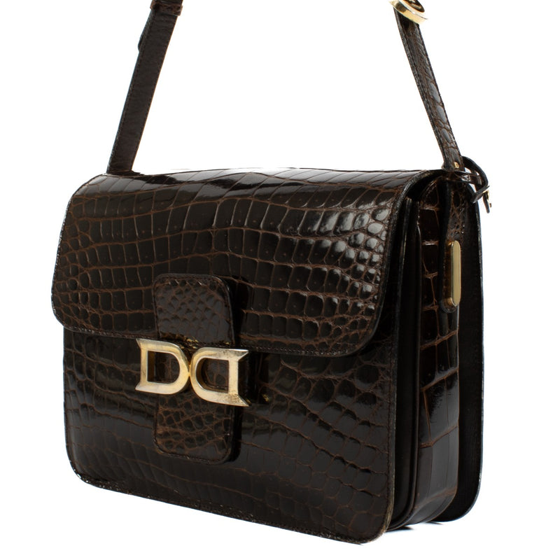 Shop safe online at Labellov in Antwerp, Brussels and Knokke this 100% authentic second hand Delvaux Brown Shiny Crocodile Bourgogne Bag