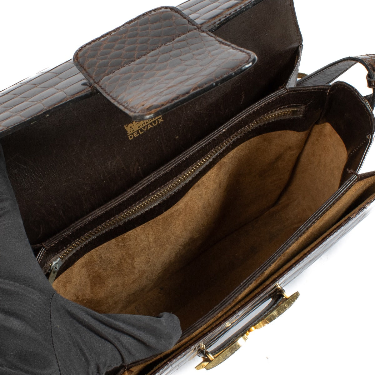 Delvaux Bruine Glanzende Krokodil Bourgogne Tas