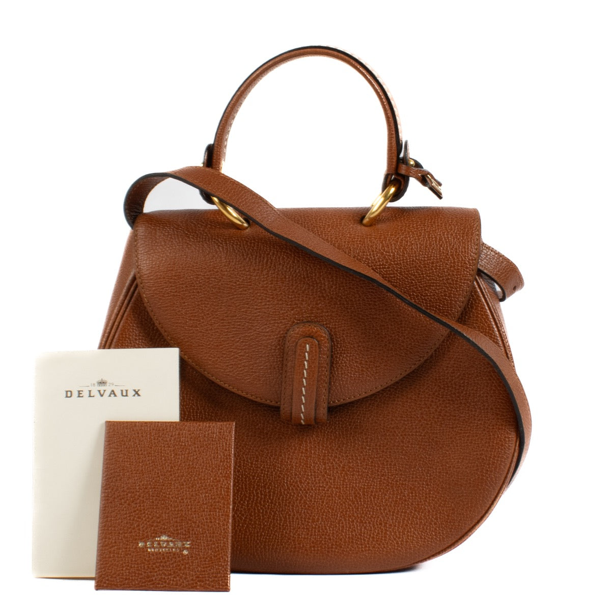 shop 100% authentic second hand Delvaux Cognac Leather Round Bag on Labellov.com
