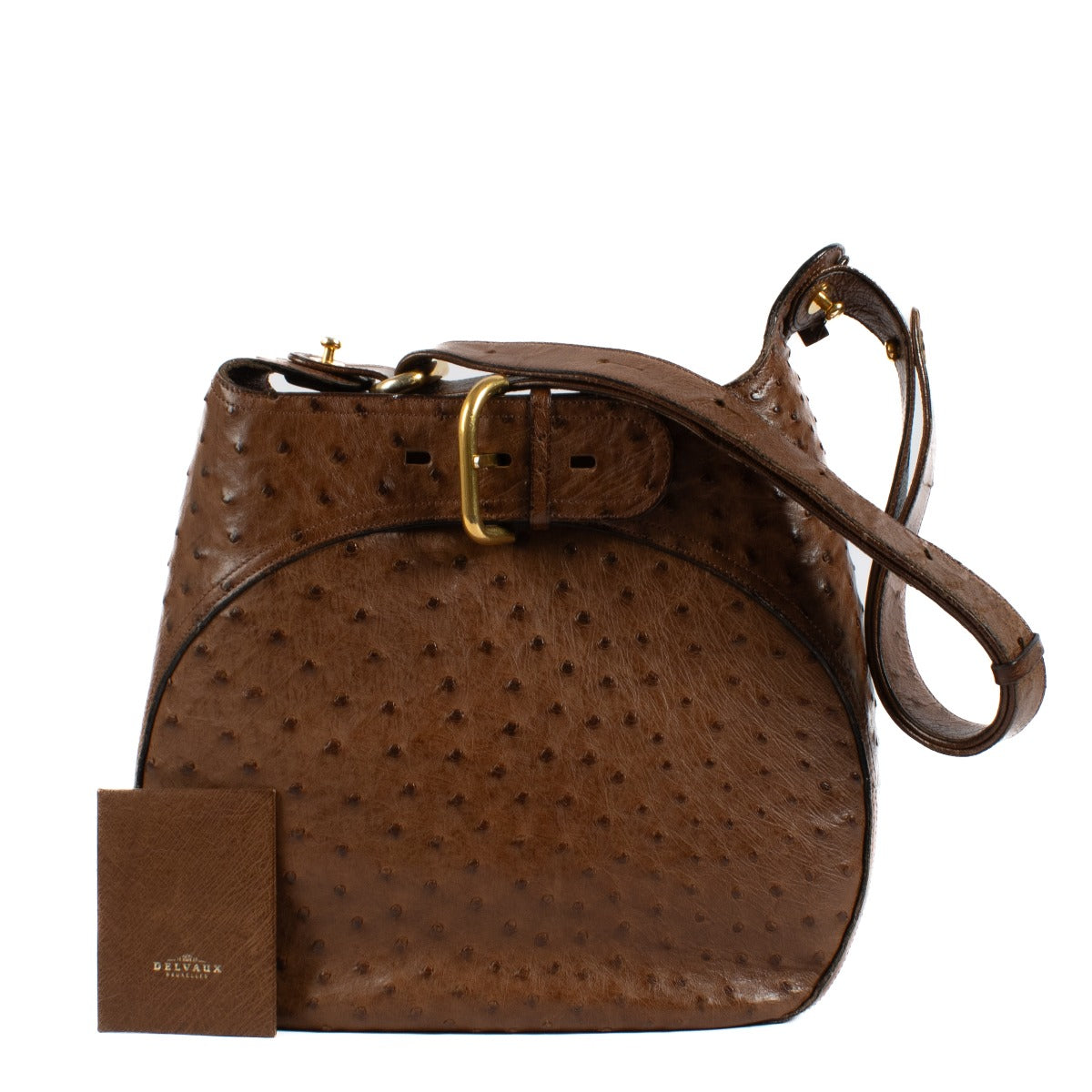 Shop safe online at Labellov in Antwerp, Brussels and Knokke this 100% authentic second hand Delvaux Brown Ostrich Souverain Shoulder Bag