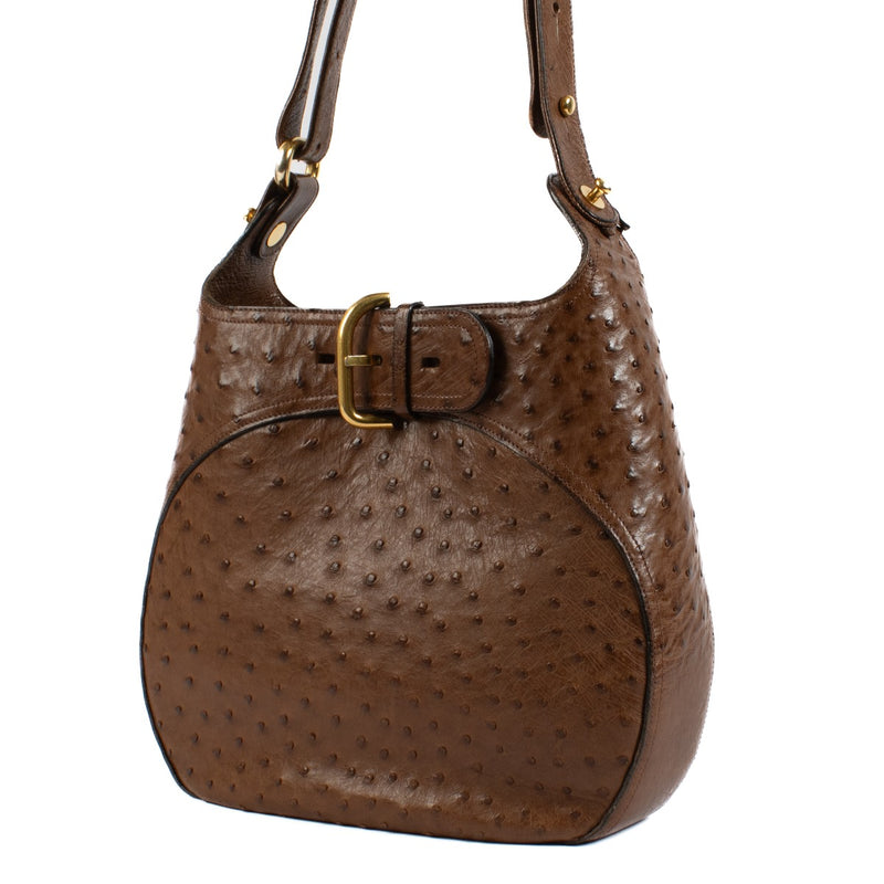 Shop safe online at Labellov in Antwerp, Brussels and Knokke this 100% authentic second hand Delvaux Brown Ostrich Souverain Shoulder Bag