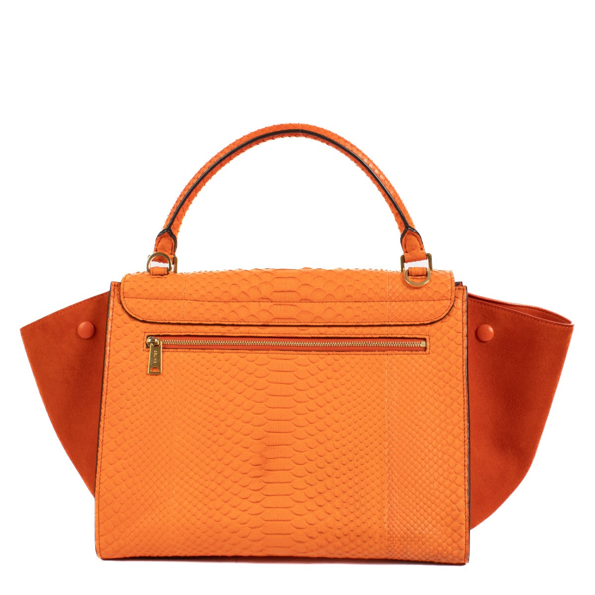 Shop safe online at Labellov in Antwerp, Brussels or Knokke this 100% authentic second hand Celine orange Python/ Suede Medium Trapeze Bag