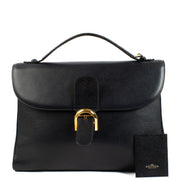 Delvaux Blue Brillant Briefcase in grained leather, featuring a structured silhouette, signature gold buckle, and spacious interior for office essentials. Shop at Labellov.