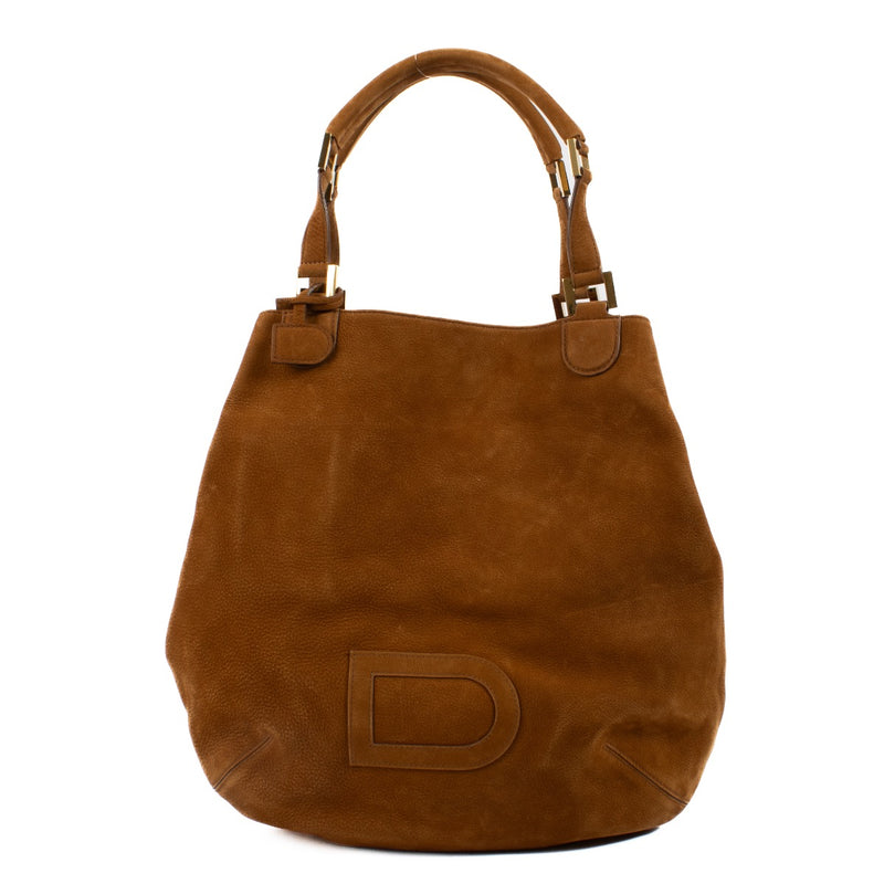 Authentic second hand Delvaux Cognac Nubuck Louise Cabas Bag on labellov.com