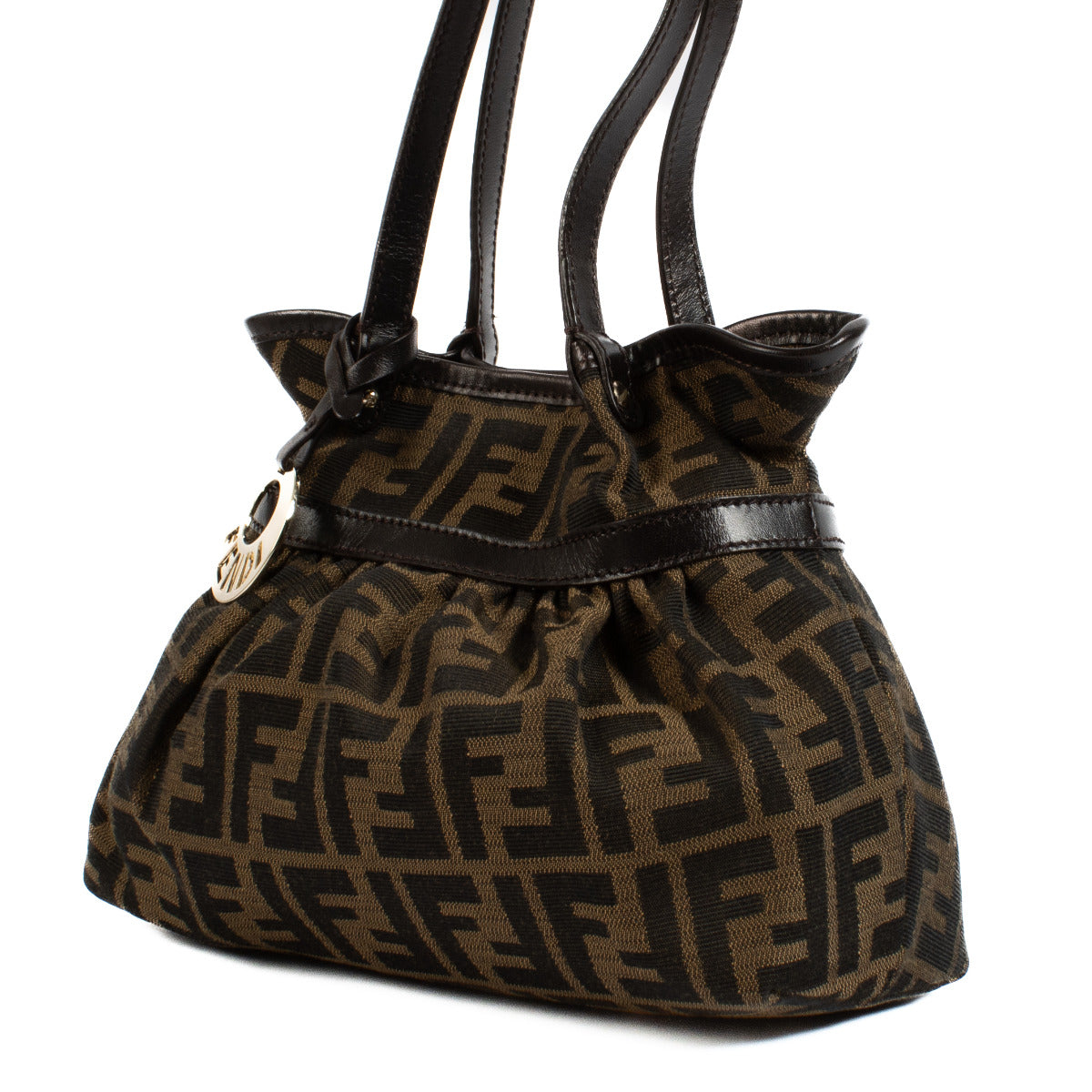 Designer vintage shops in Antwerp Fendi Zucca Tobacco Mini Top Handle Bag