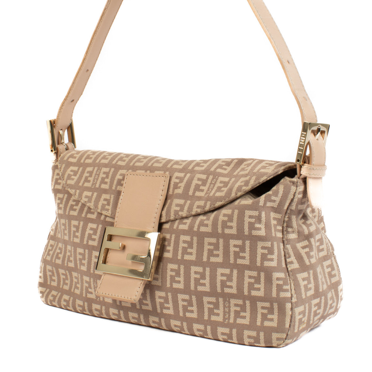 Fendi Monogram Dusky Pink Zucchino FF Baguette Bag for the best price at Labellov secondhand luxury in Antwerp, Brussels, Knokke and worldwide.