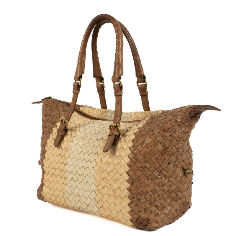 Bottega Veneta Tri-Color Intreccaito Ostrich Tote Bag