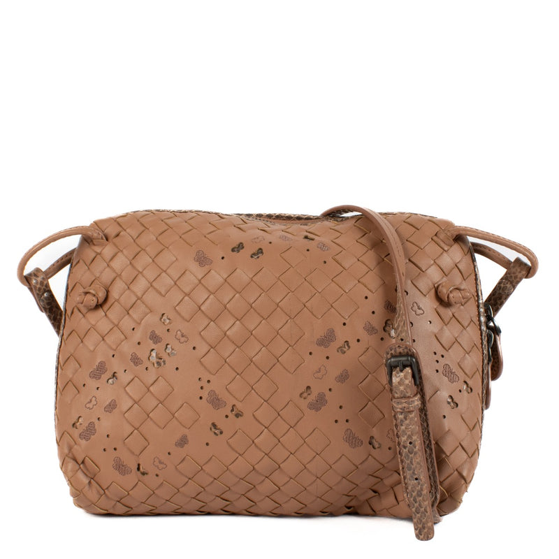 Bottega Veneta Camel Python Trim Butterfly Intrecciato Nodini Bag