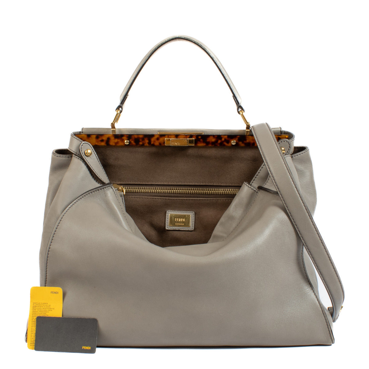 Fendi Large Taupe Vitello Leather Peekaboo Bag