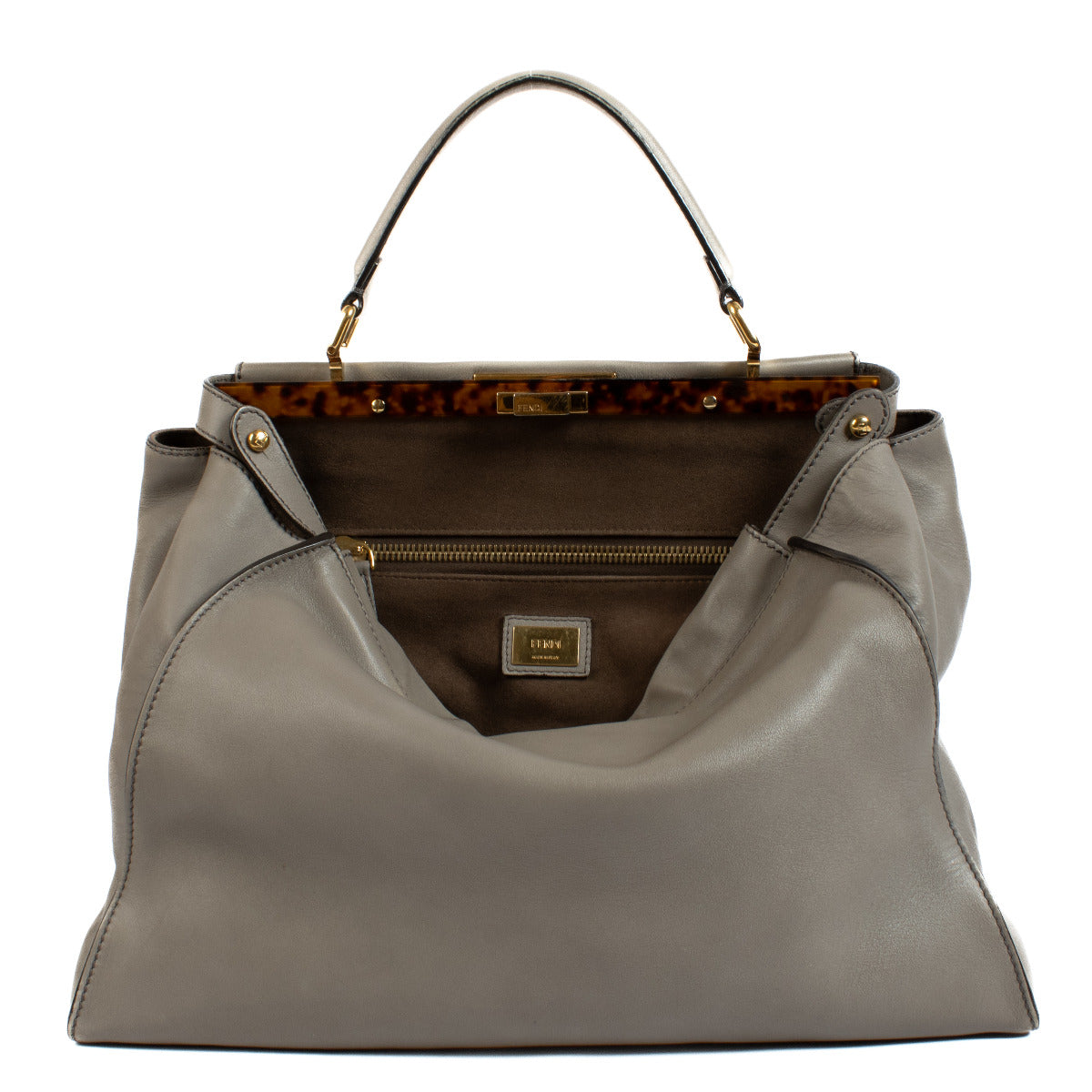 Fendi Large Taupe Vitello Leather Peekaboo Bag