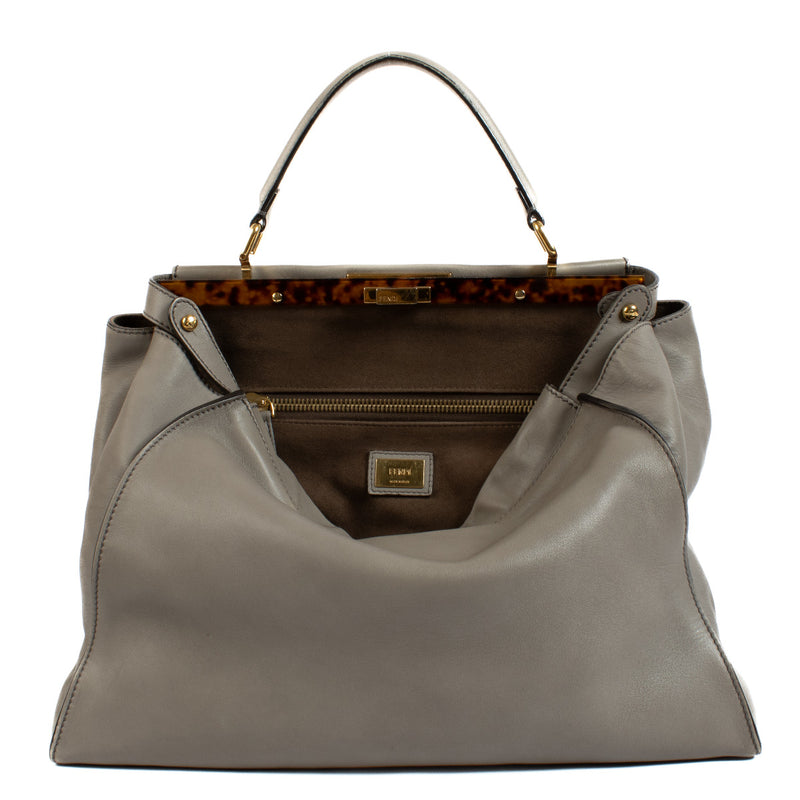 Fendi Large Taupe Vitello Leather Peekaboo Bag
