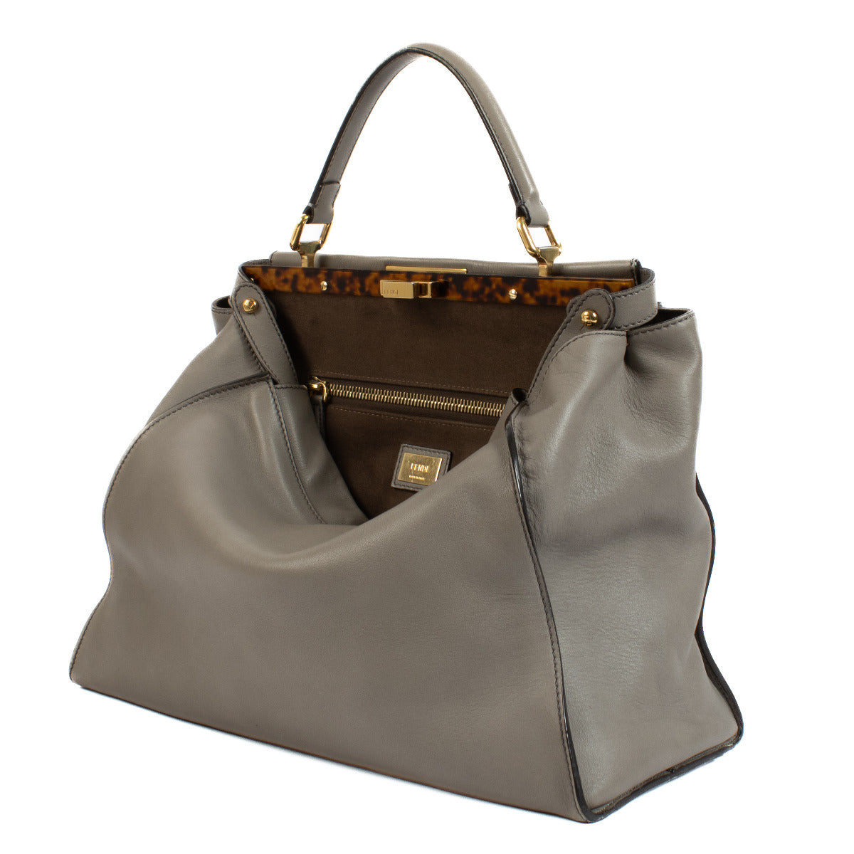 Fendi Grote Taupe Vitello Leren Peekaboo Tas
