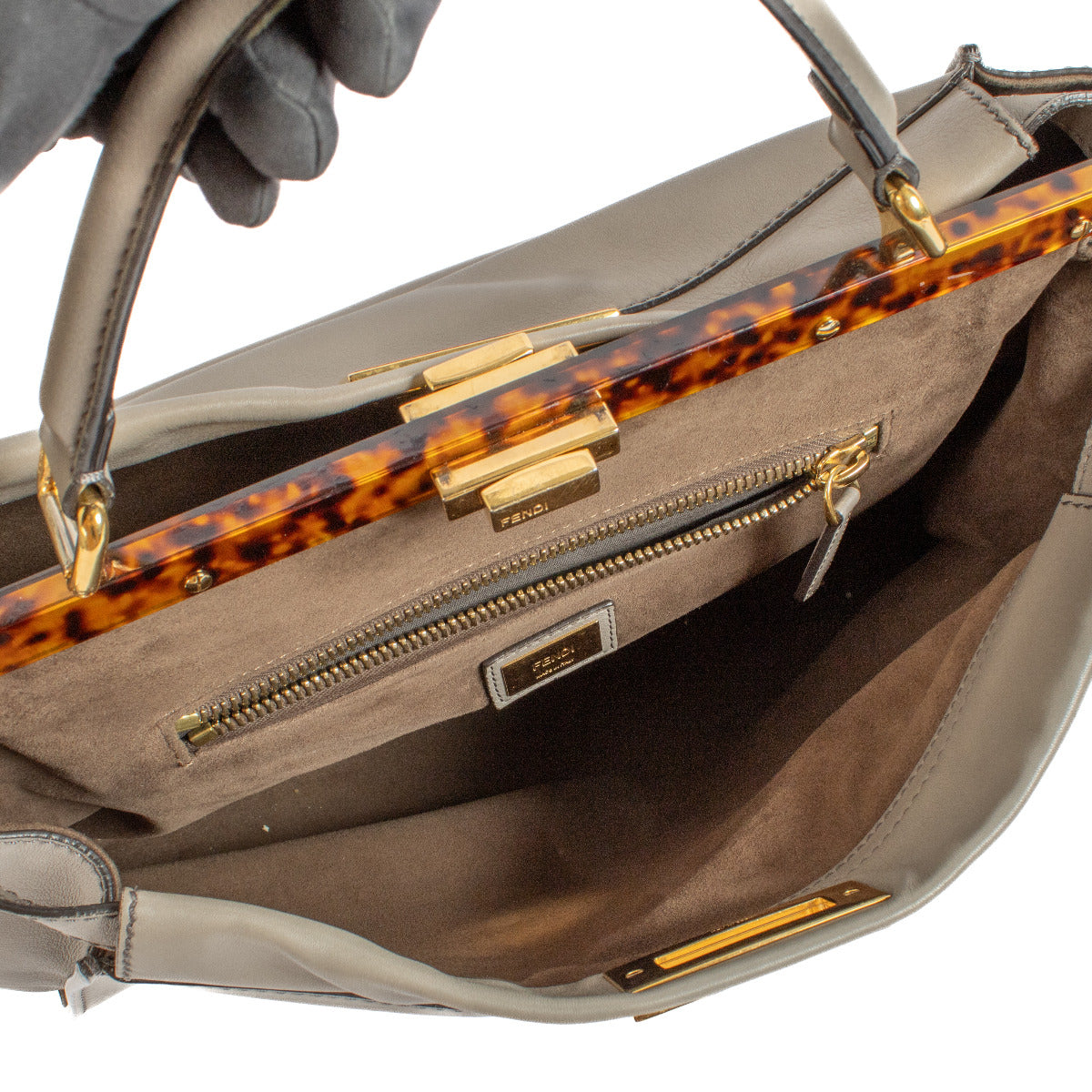 Fendi Grote Taupe Vitello Leren Peekaboo Tas