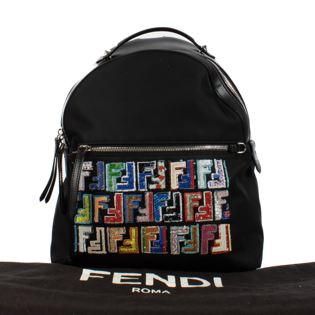 Fendi Black Nylon Fun Fair Sequin FF Backpack