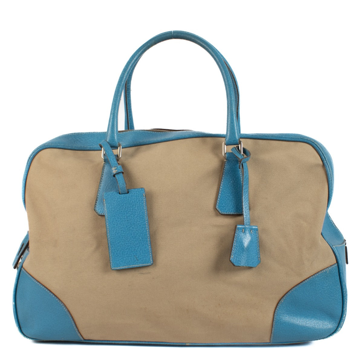 Prada Canvas/Blue Leather Large Duffle Bag