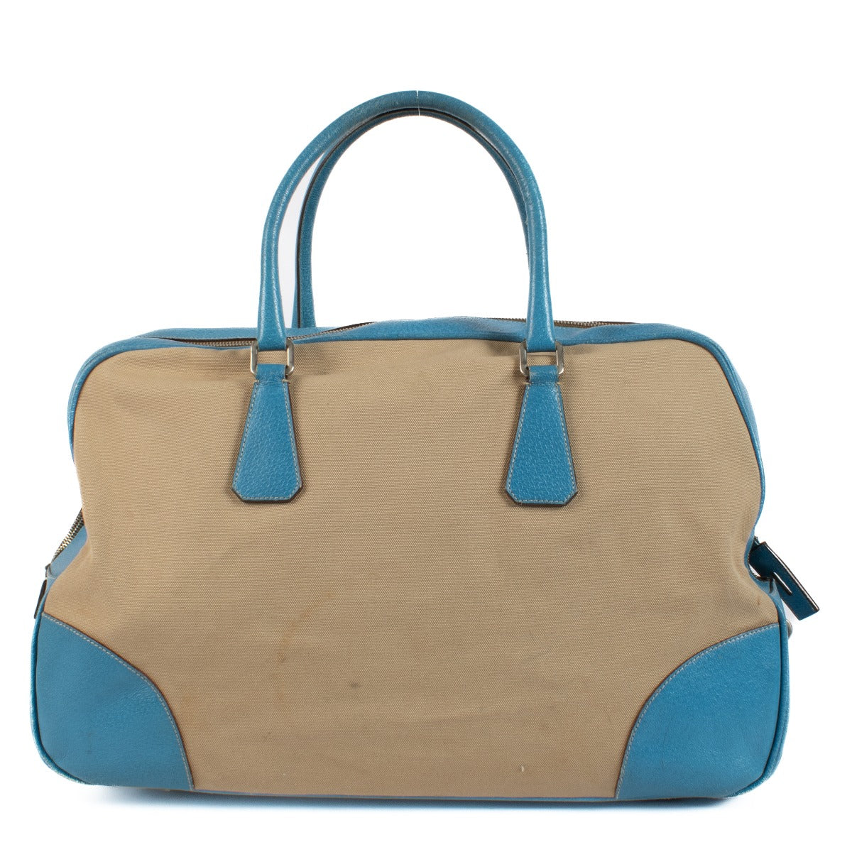 Prada Canvas/Blue Leather Large Duffle Bag