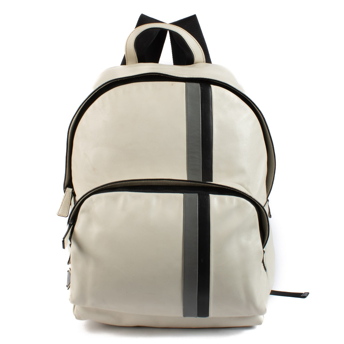 Sac à dos rayé en cuir blanc Prada