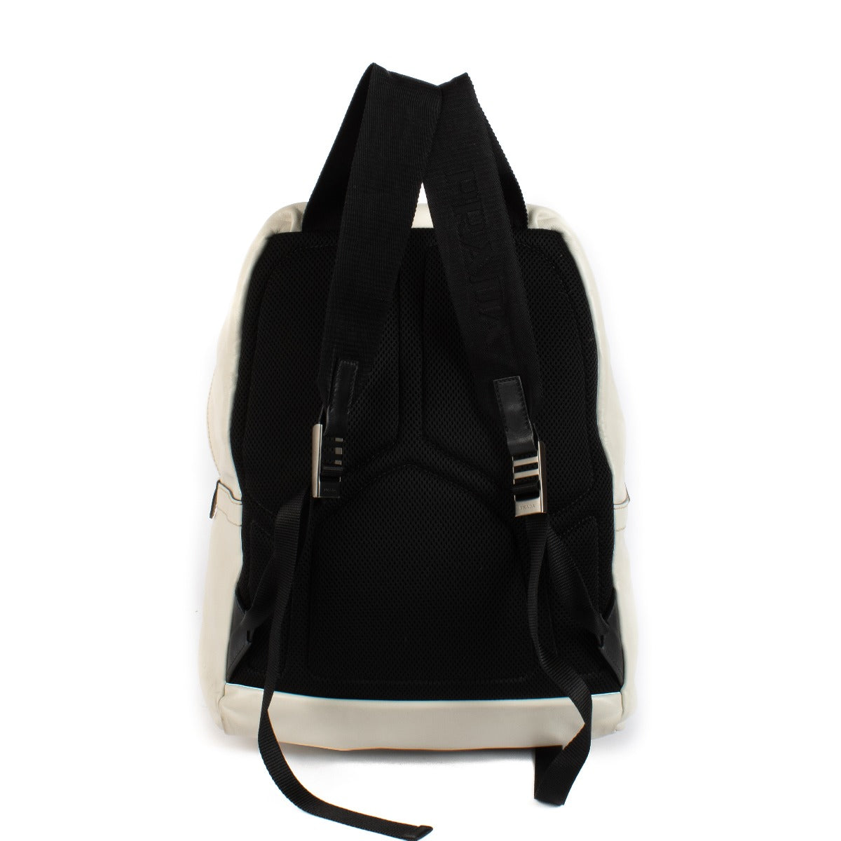 Sac à dos rayé en cuir blanc Prada