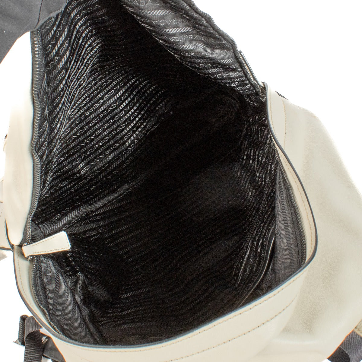 Sac à dos rayé en cuir blanc Prada