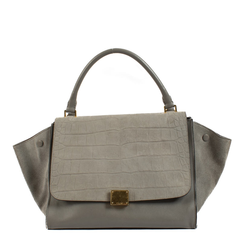 Shop safe online at Labellov in Antwerp, Brussels and Knokke this 100% authentic second hand Celine Grey Crocodile Embossed Medium Trapeze Bag
