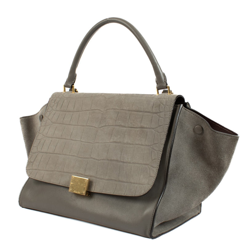 Shop safe online at Labellov in Antwerp, Brussels and Knokke this 100% authentic second hand Celine Grey Crocodile Embossed Medium Trapeze Bag
