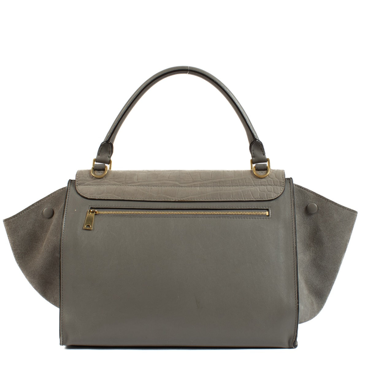 Shop safe online at Labellov in Antwerp, Brussels and Knokke this 100% authentic second hand Celine Grey Crocodile Embossed Medium Trapeze Bag