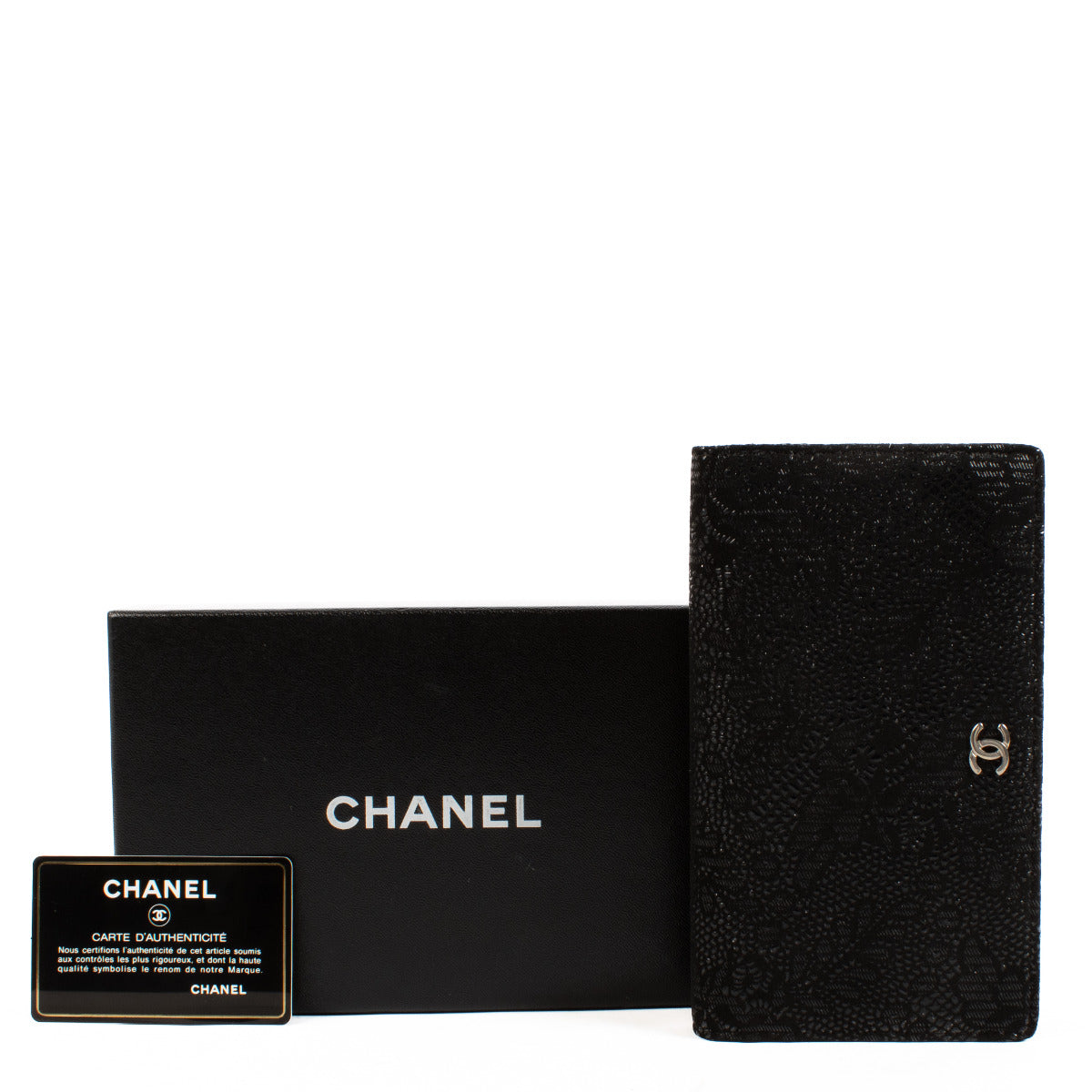 Chanel Long Black Fabric Flap Wallet