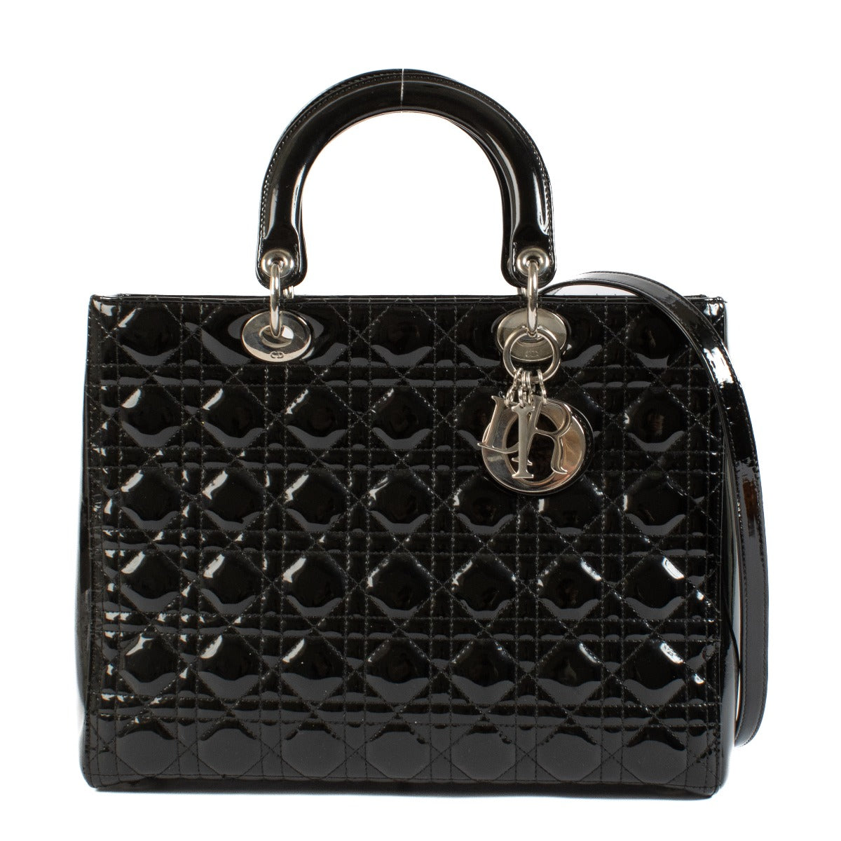 Shop safe online at Labellov in Antwerp, Brussels and Knokke this 100% authentic second hand Christian Dior Black Patent Leather Large Lady Dior Bag