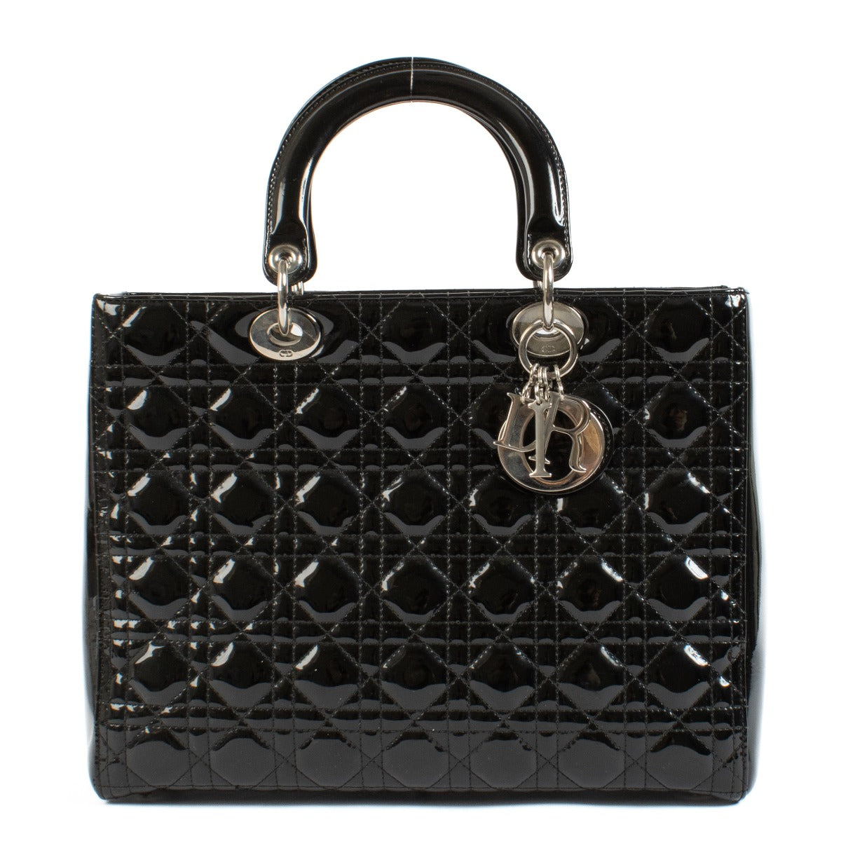 Shop safe online at Labellov in Antwerp, Brussels and Knokke this 100% authentic second hand Christian Dior Black Patent Leather Large Lady Dior Bag