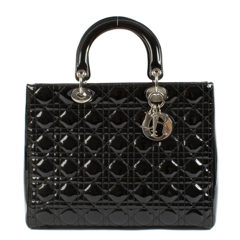Shop safe online at Labellov in Antwerp, Brussels and Knokke this 100% authentic second hand Christian Dior Black Patent Leather Large Lady Dior Bag