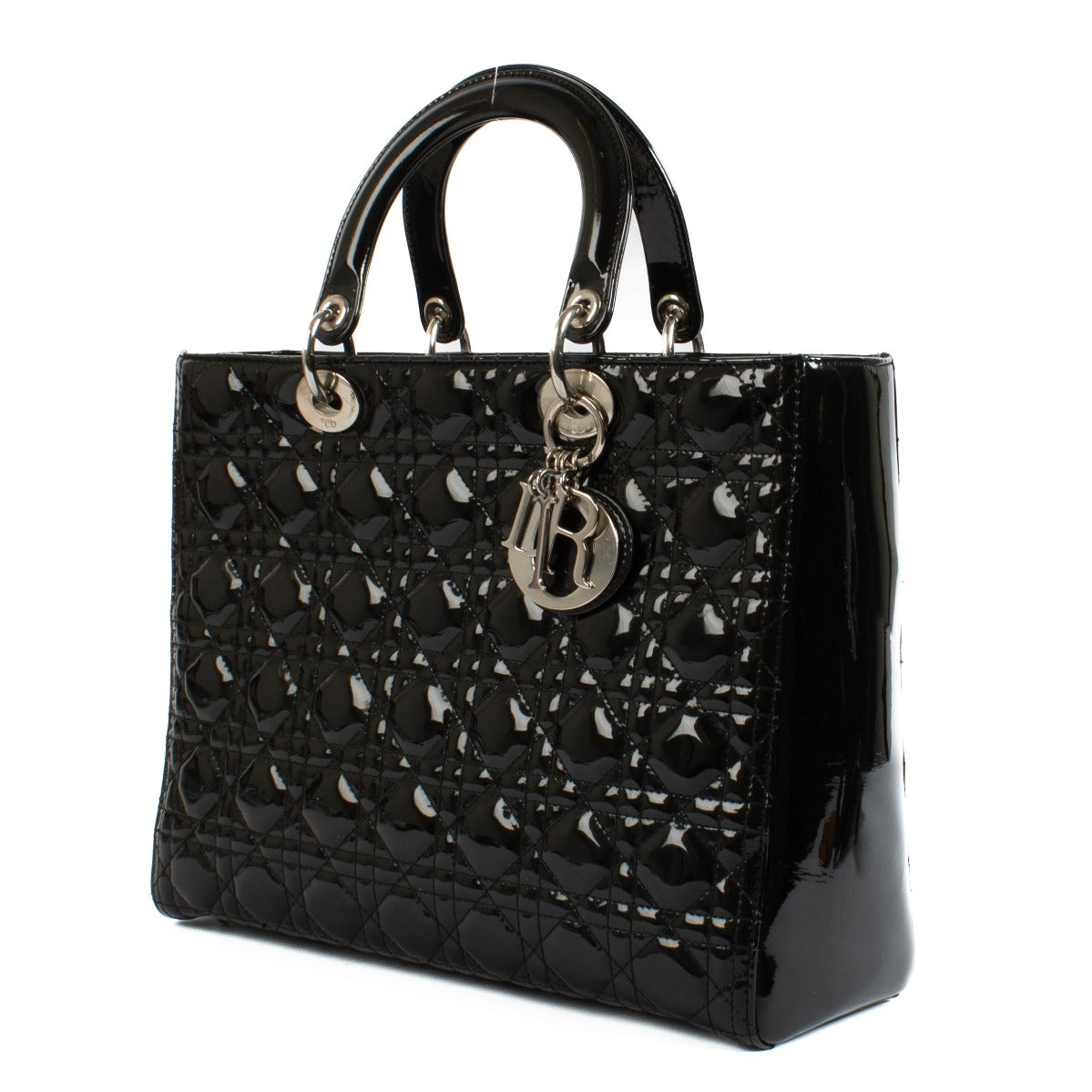 Shop safe online at Labellov in Antwerp, Brussels and Knokke this 100% authentic second hand Christian Dior Black Patent Leather Large Lady Dior Bag