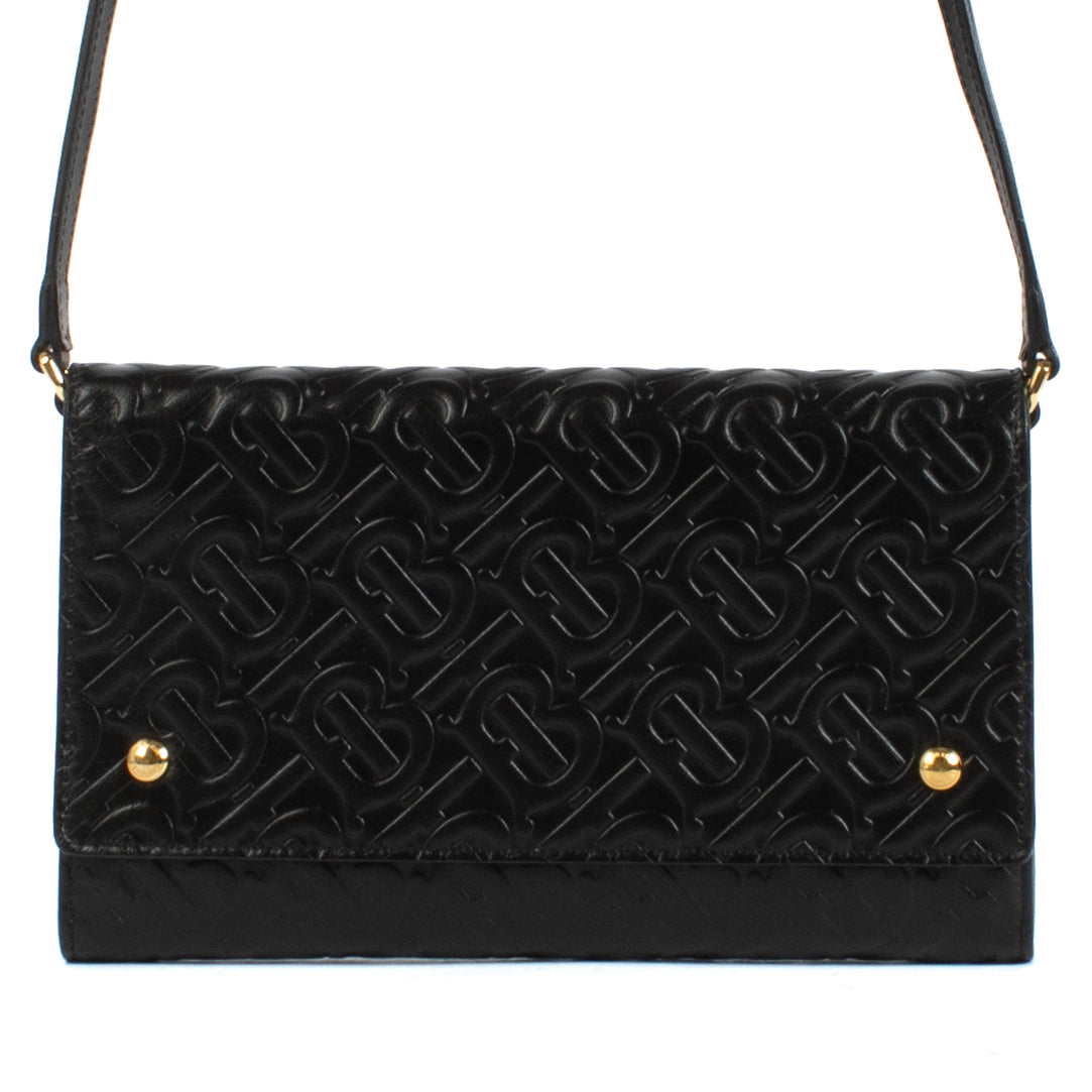 Burberry Monogram Leather Black Wallet On Chain Bag