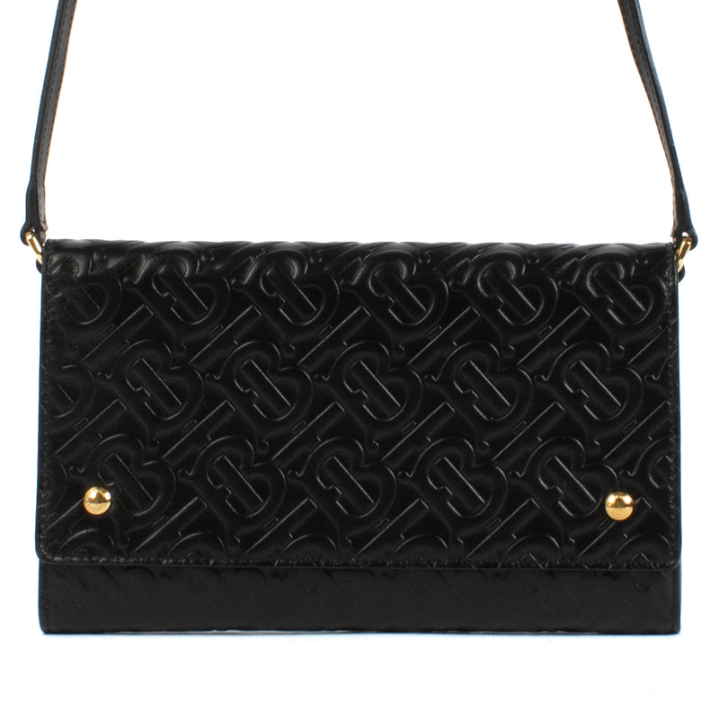 Burberry Monogram Leather Black Wallet On Chain Bag