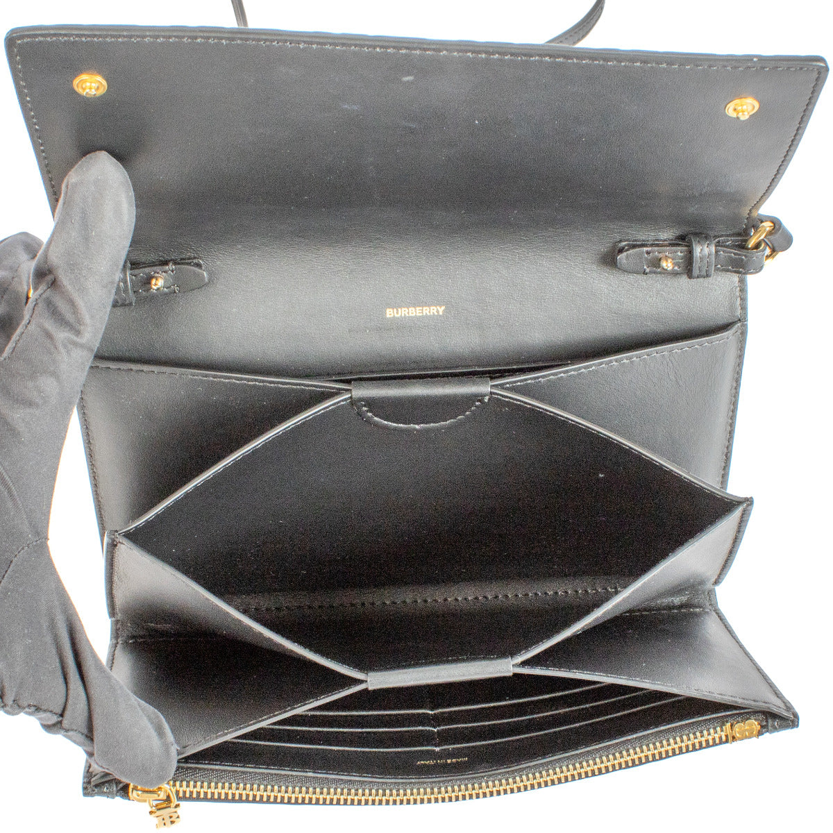 Sac portefeuille chaîne Burberry Monogram en cuir noir