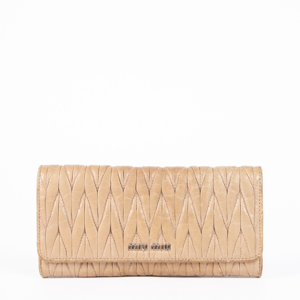 Authentic pre-loved Miu Miu Beige Matelassé Lux Flap Wallet on Labellov.com