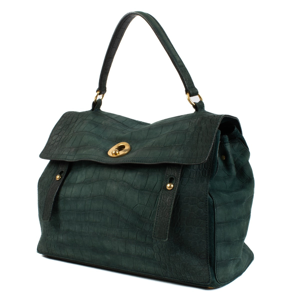 Saint Laurent Green Crocodile-Embossed Nubuck Muse Two Bag