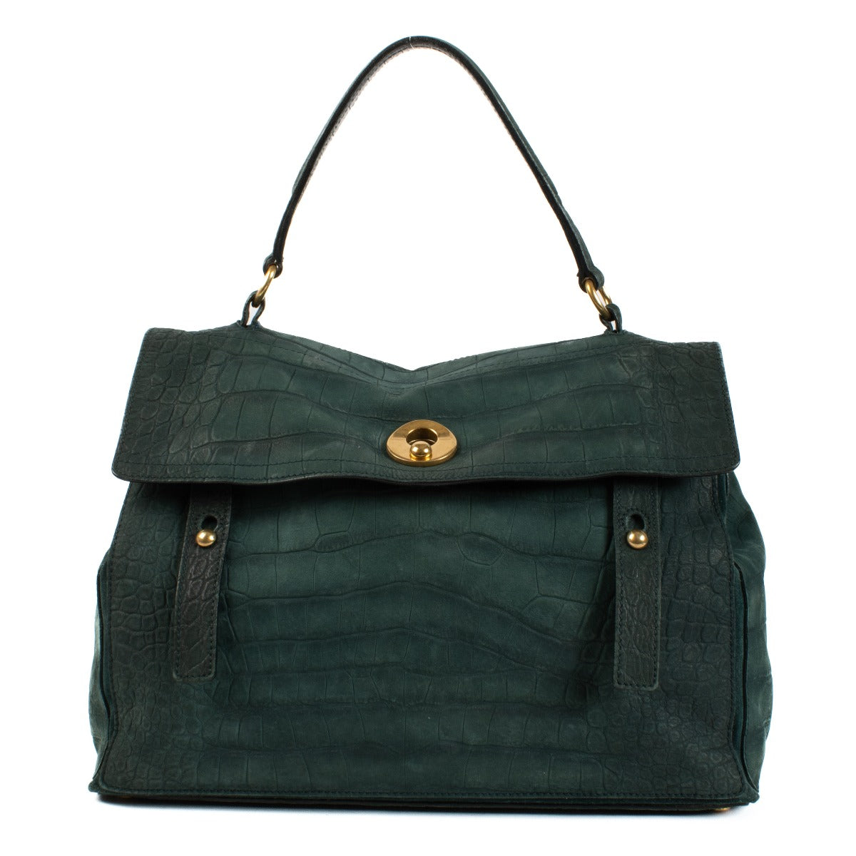 Saint Laurent Green Crocodile-Embossed Nubuck Muse Two Bag