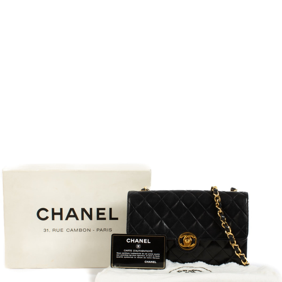 Shop safe online at Labellov in Antwerp, Brussel and Knokke this 100% authentic second hand Chanel Vintage Black Quilted Lambskin Circle CC Mini Flap Bag