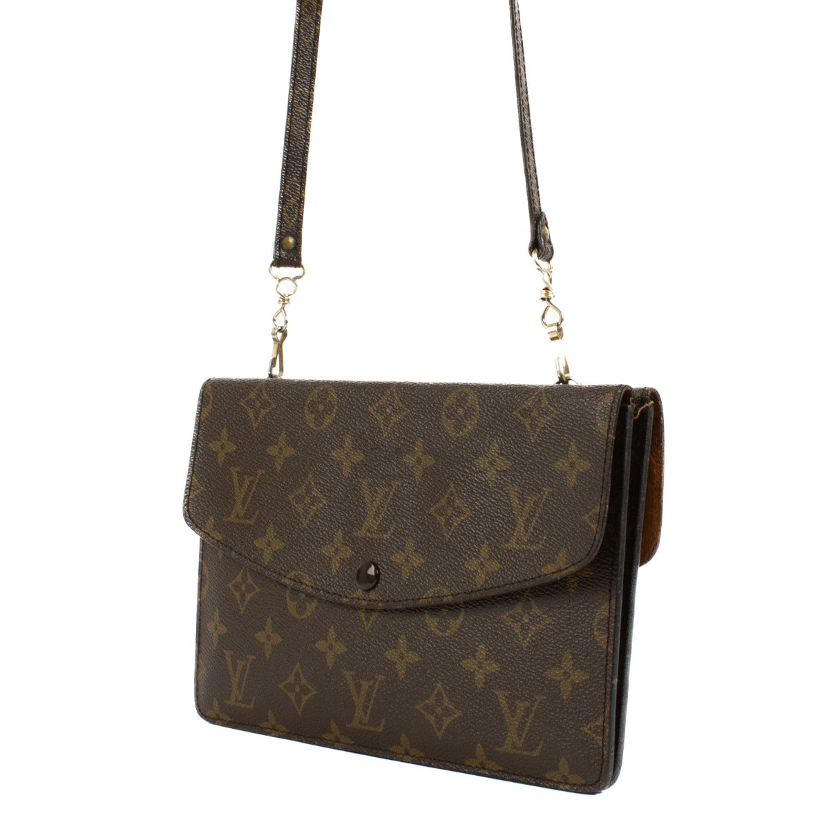 Shop safe online at Labellov in Antwerp, Brussels and Knokke this 100% authentic second hand Louis Vuitton 1970s Monogram Double Rabat Bag