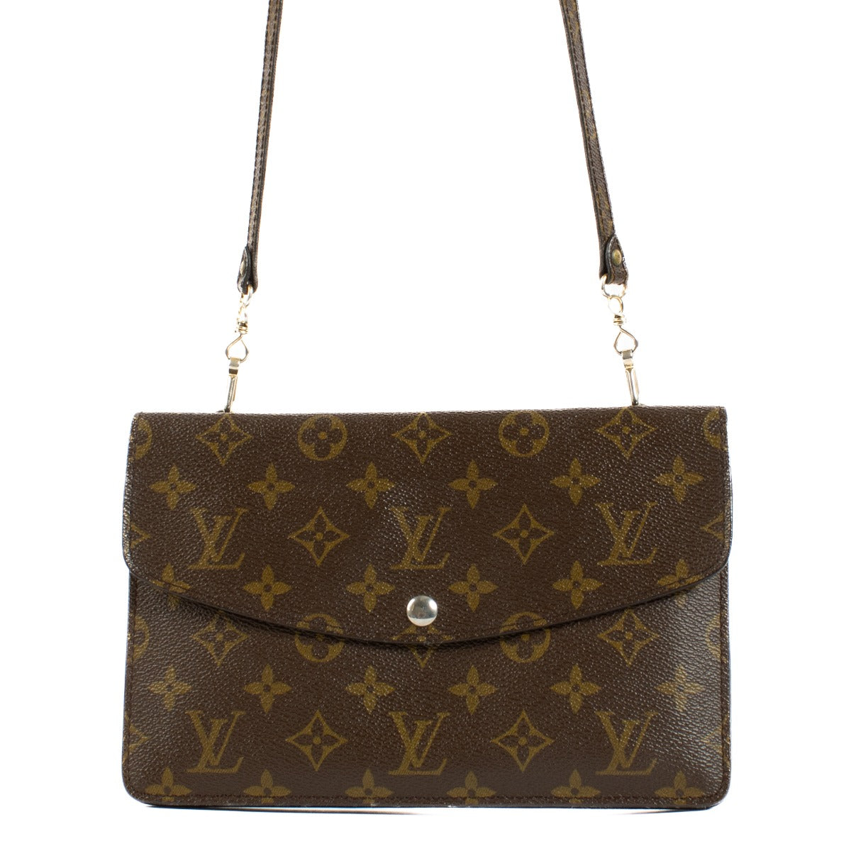 Shop safe online at Labellov in Antwerp, Brussels and Knokke this 100% authentic second hand Louis Vuitton 1970s Monogram Double Rabat Bag