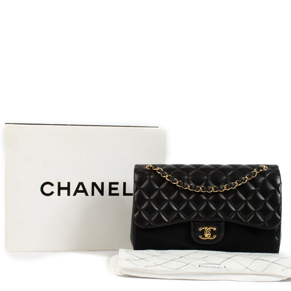 Shop 100% authentic Chanel Black Lambskin Large Classic Double Flap Bag at Labellov.com.
