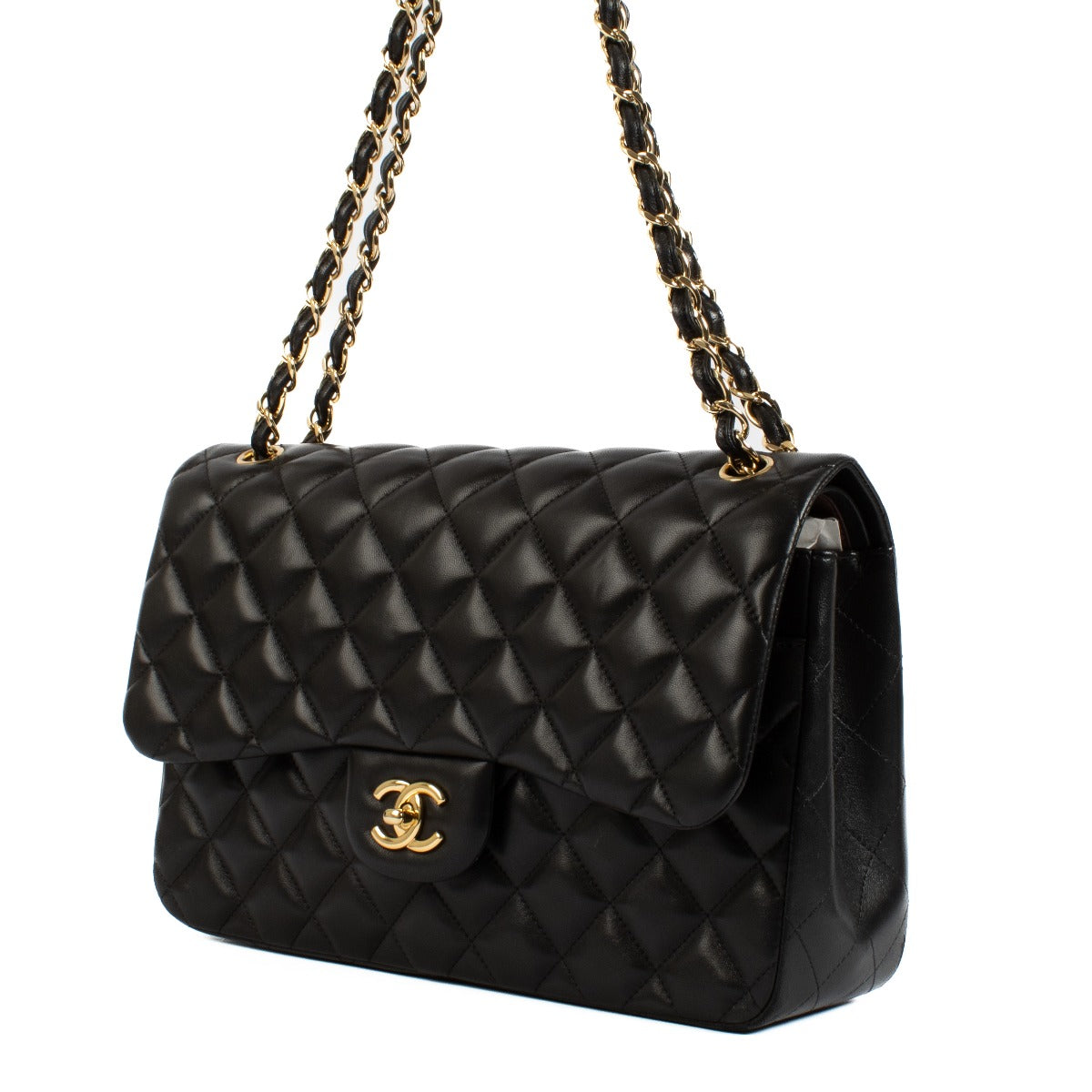 Shop 100% authentic Chanel Black Lambskin Large Classic Double Flap Bag at Labellov.com.