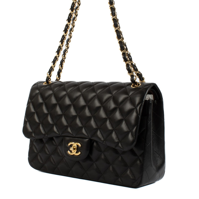 Shop 100% authentic Chanel Black Lambskin Large Classic Double Flap Bag at Labellov.com.