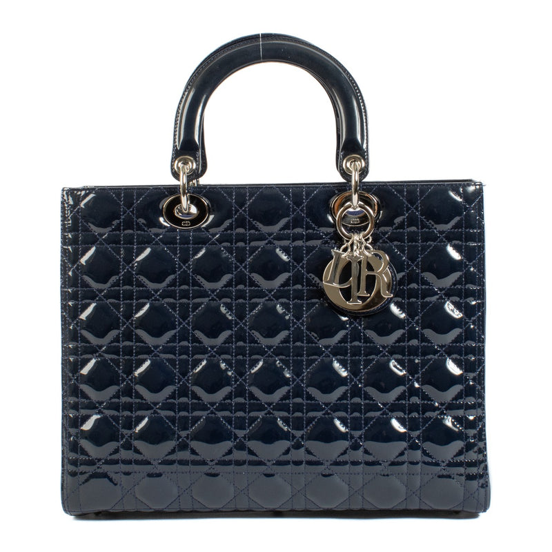Christian Dior Blue Patent Leather Large Lady Dior Bag